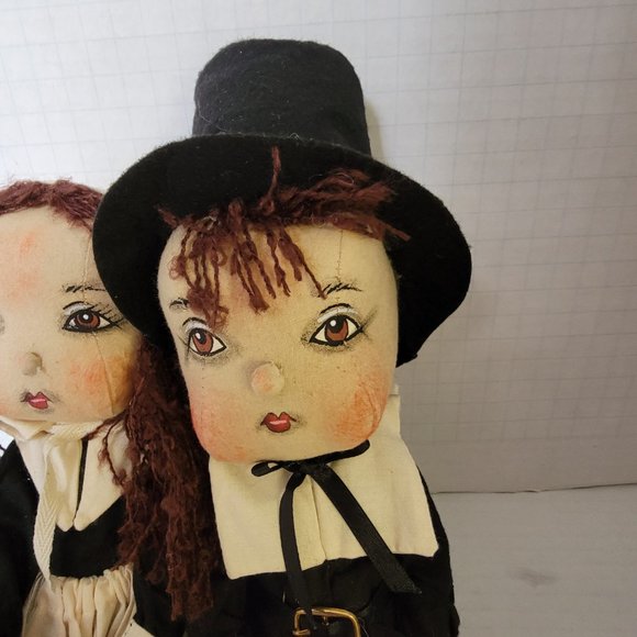 Artist Joe Spencer Pair Pilgrim Adam Eve Doll Figure Set Thanksgiving Boy Girl - Picture 4 of 13